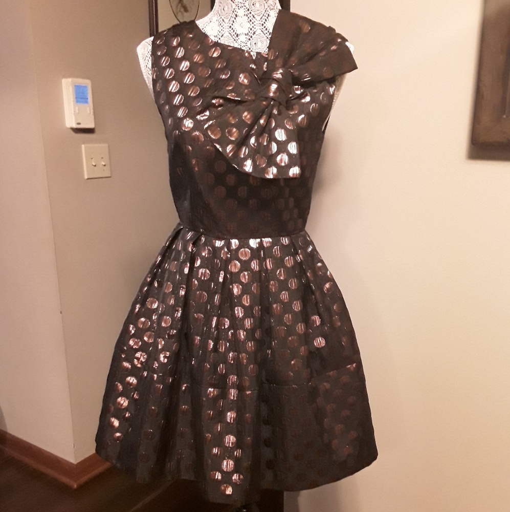 Anthropologie Two by Whit Black & bronze dot dress